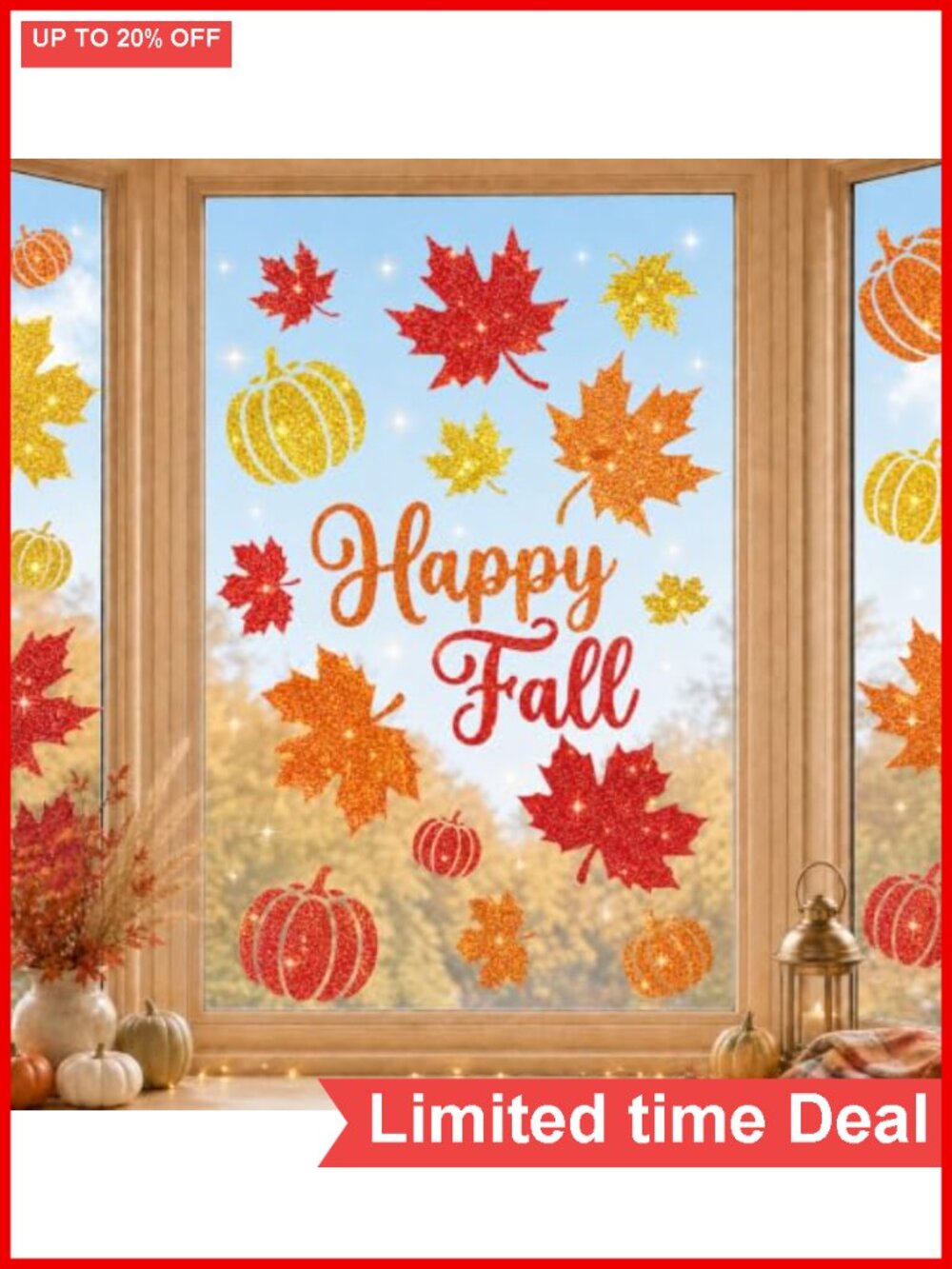 Glitter Fall Window Clings Autumn Thanksgiving Stickers Decals Decor